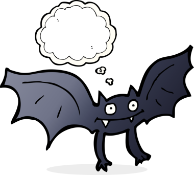 Bir insan tarafından çizilmiş düşünce balonlu vampir yarasa çizgi filmi.