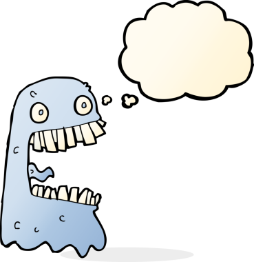 Düşünce baloncuğu bir insan tarafından çizilmiş iğrenç bir hayalet.