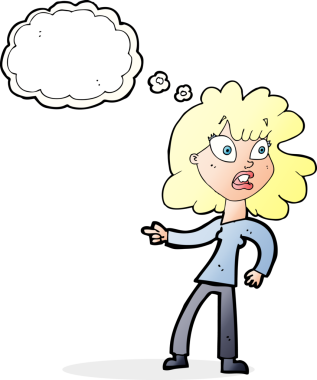 çizgi film endişeli kadın bir insan tarafından çizilmiş düşünce balonuyla işaret ediyor.