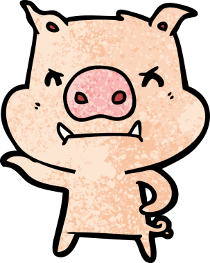 Bir insan tarafından çizilmiş kızgın çizgi film domuzu.