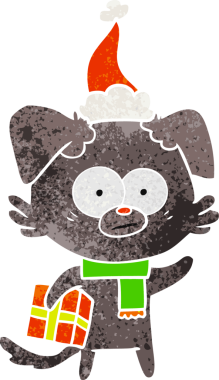 Bir insan tarafından çizilmiş Noel Baba şapkasıyla gerilmiş eski bir çizgi film.