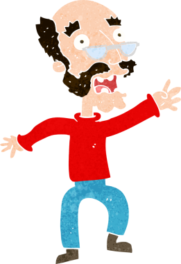 Çizgi film bir insan tarafından çizilmiş korkmuş yaşlı bir adam.