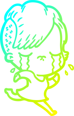 Bir insan tarafından çizilmiş, ağlayan bir kızın soğuk gradyan çizimi.