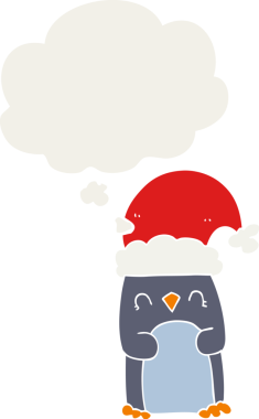 Düşünce baloncuğu olan bir penguen insan tarafından çizilmiş.