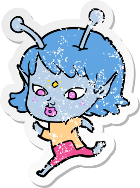 Bir insan tarafından çizilmiş güzel bir uzaylı kızın sıkıntılı çıkartması.