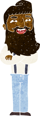 Bir insan tarafından çizilmiş sakallı mutlu adam çizgi filmi.