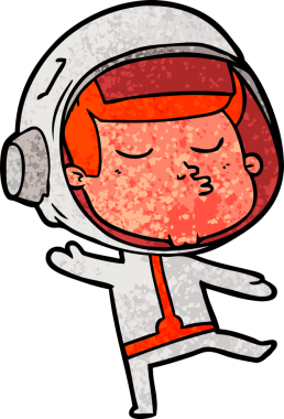 Bir insan tarafından çizilmiş kendine güvenen bir astronot çizgi filmi.