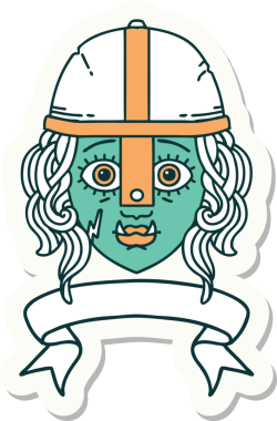 İnsan tarafından çizilmiş afişi olan bir ork savaşçı karakterinin çıkartması.