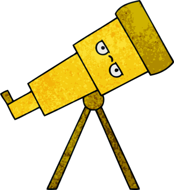 Bir insan tarafından çizilmiş bir teleskobun retro grunge desen karikatürü