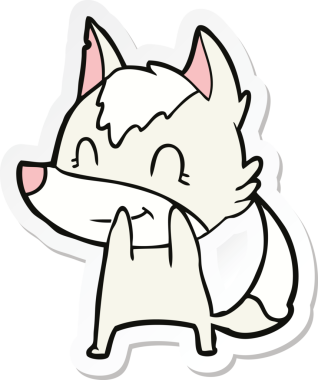 Bir insan tarafından çizilmiş dost canlısı bir kurt çizgi filminin çıkartması.