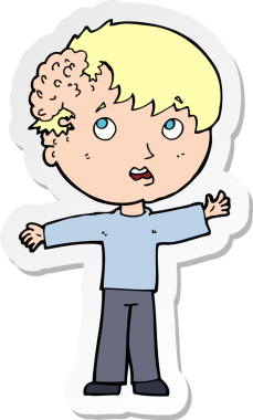 Bir insan tarafından çizilmiş kafasında büyüme olan bir çizgi film çocuğunun çıkartması.