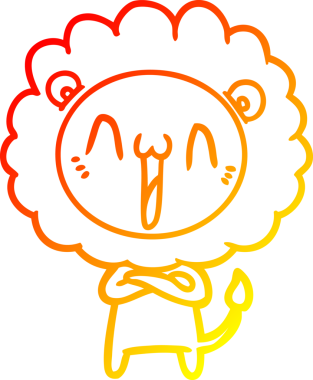 Bir insan tarafından çizilmiş mutlu çizgi film aslanının sıcak çizgi çizimi