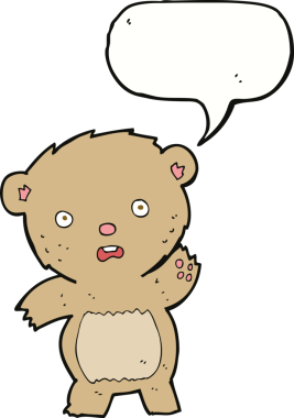 Bir insan tarafından çizilmiş konuşma balonlu mutsuz oyuncak ayı.