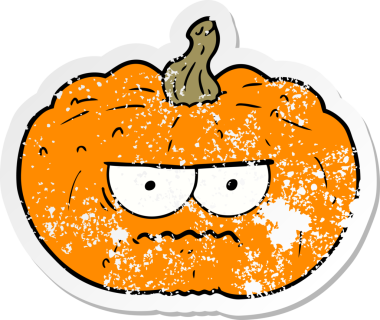 Bir insan tarafından çizilmiş karikatür balkabağı etiketi.