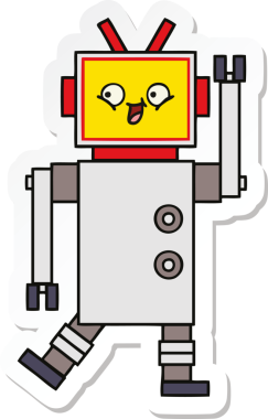 Bir insan tarafından çizilmiş şirin çizgi film robotunun çıkartması.