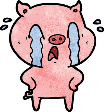 Bir insan tarafından çizilmiş ağlayan domuz çizgi filmi.