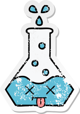 Bir insan tarafından çizilmiş sevimli bir bilim şişesinin sıkıntılı çıkartması.