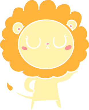 Bir insan tarafından çizilmiş düz renkli çizgi film aslanı