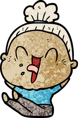 Bir insan tarafından çizilmiş mutlu yaşlı kadın çizgi filmi.