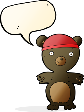 Bir insan tarafından çizilmiş konuşma baloncuğu olan sevimli siyah ayı.