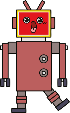 Bir insan tarafından çizilmiş sevimli bir robot karikatürü.