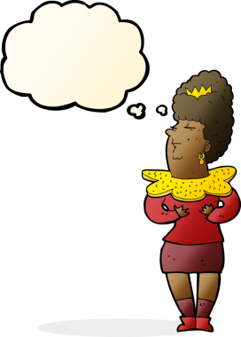 Bir insan tarafından çizilmiş düşünce balonu olan aristokrat bir kadın.