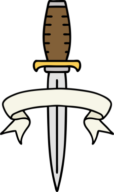 Geleneksel dövme, bir insan tarafından çizilmiş hançer sancağıyla.