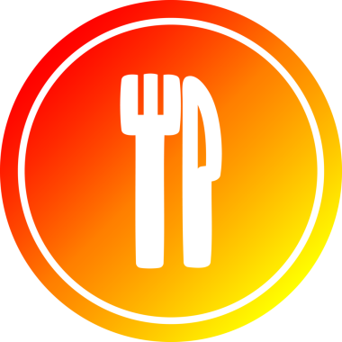 Bıçak ve çatal dairesel simgesi ve bir insan tarafından çizilmiş sıcak gradyan bitiş.