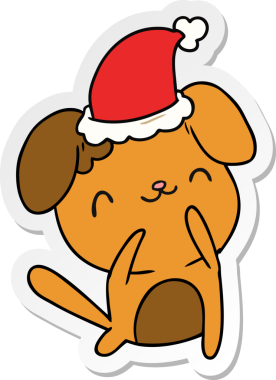 Bir insan tarafından çizilmiş kawaii köpeğinin el çizimi Noel çıkartması.