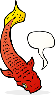 Bir insan tarafından çizilmiş konuşma balonlu çizgi film balığı.