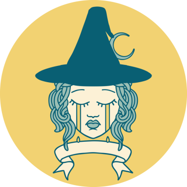 Retro Dövme Tarzı Ağlayan İnsan Cadısı Bir insan tarafından çizilmiş pankartıyla