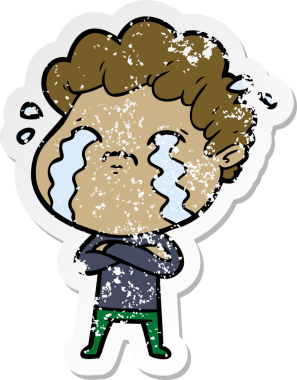 Bir insan tarafından çizilmiş ağlayan bir karikatürcünün sıkıntılı çıkartması.