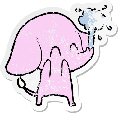 Bir insan tarafından çizilmiş su püskürten şirin bir filin sıkıntılı çıkartması.