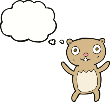 Bir insan tarafından çizilmiş düşünce balonlu oyuncak ayı.