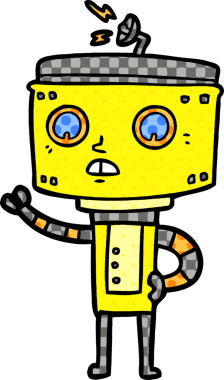 Bir insan tarafından çizilmiş çizgi film robotu