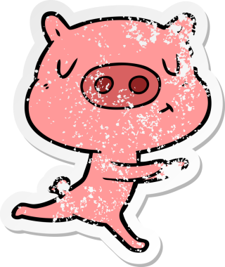 Bir insan tarafından çizilmiş, karikatür içerikli domuz etiketi.