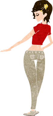 Bir insan tarafından çizilmiş kot pantolonlu ve tişörtlü güzel kız.