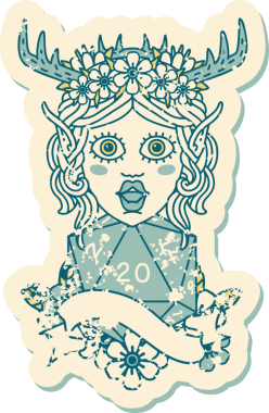 Retro Dövme Tarzı Elf Druid Bir insan tarafından çizilmiş doğal yirmi zar ile