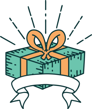 Bir insan tarafından çizilmiş dövme stili Noel hediyeli parşömen.