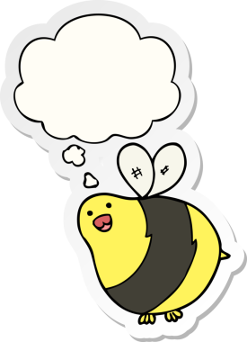 Düşünce baloncuklu çizgi film arısı insan tarafından çizilmiş bir çıkartma.