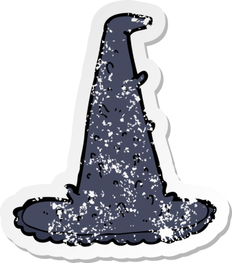 Bir insan tarafından çizilmiş ürkütücü bir cadı şapkasının gerilimli çıkartması.