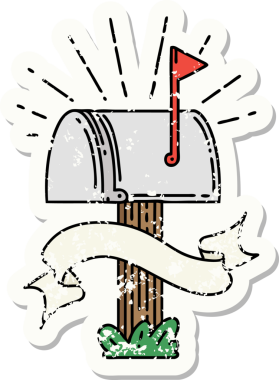 Bir insan tarafından çizilmiş eski dövme stili kapalı posta kutusu etiketi.