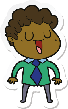 Bir insan tarafından çizilmiş, gülen bir karikatürcünün çıkartması.