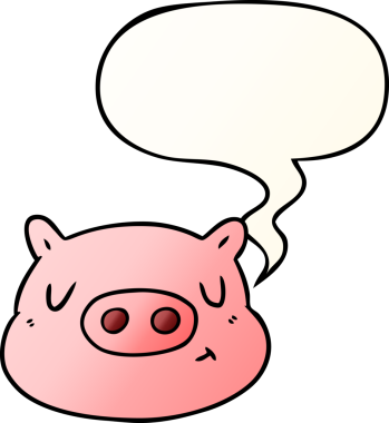 Bir insan tarafından çizilmiş yumuşak eğimli konuşma baloncuklu domuz suratlı çizgi film.