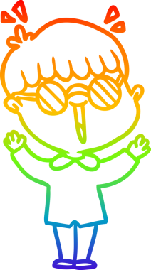 Bir insan tarafından çizilmiş gözlük takan çizgi film çocuğu çizimi.