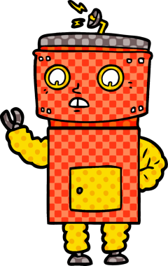 Bir insan tarafından çizilmiş çizgi film robotu