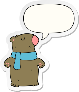 Bir insan tarafından çizilmiş baloncuk çıkartmalı çizgi film ayısı.