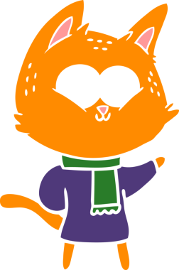 Bir insan tarafından çizilmiş düz renkli çizgi film kedisi