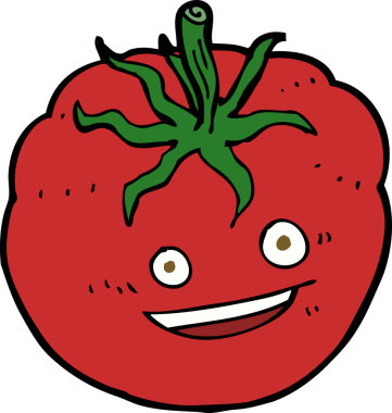 Bir insan tarafından çizilmiş mutlu domates.