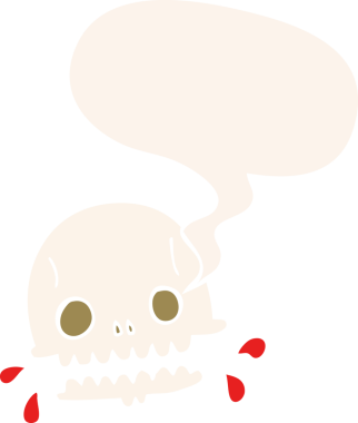 bir insan tarafından çizilmiş eski usul konuşma baloncuğu olan karikatür ürkütücü kafatası.